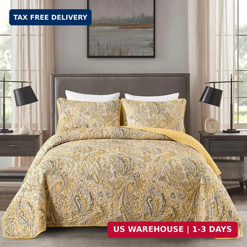 Djy yellow paisley quilt set - yellow,